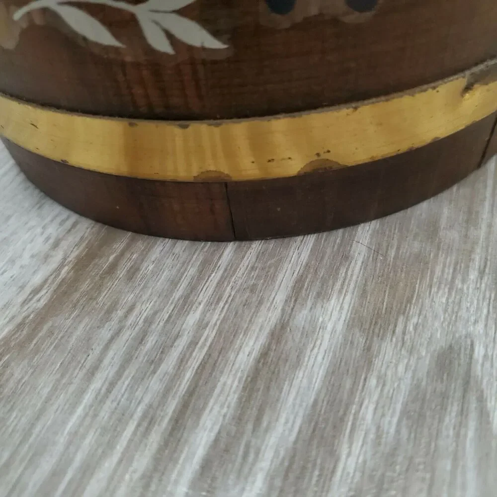 Vintage Ice Bucket Wood Brass Barrel Shape Barware Rustic Decor